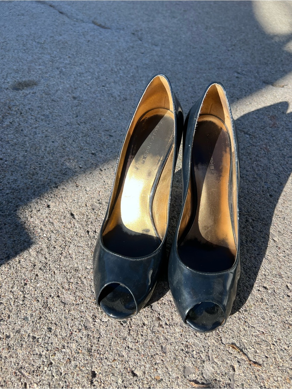 Tahari Black Patent Peep-Toe Pumps